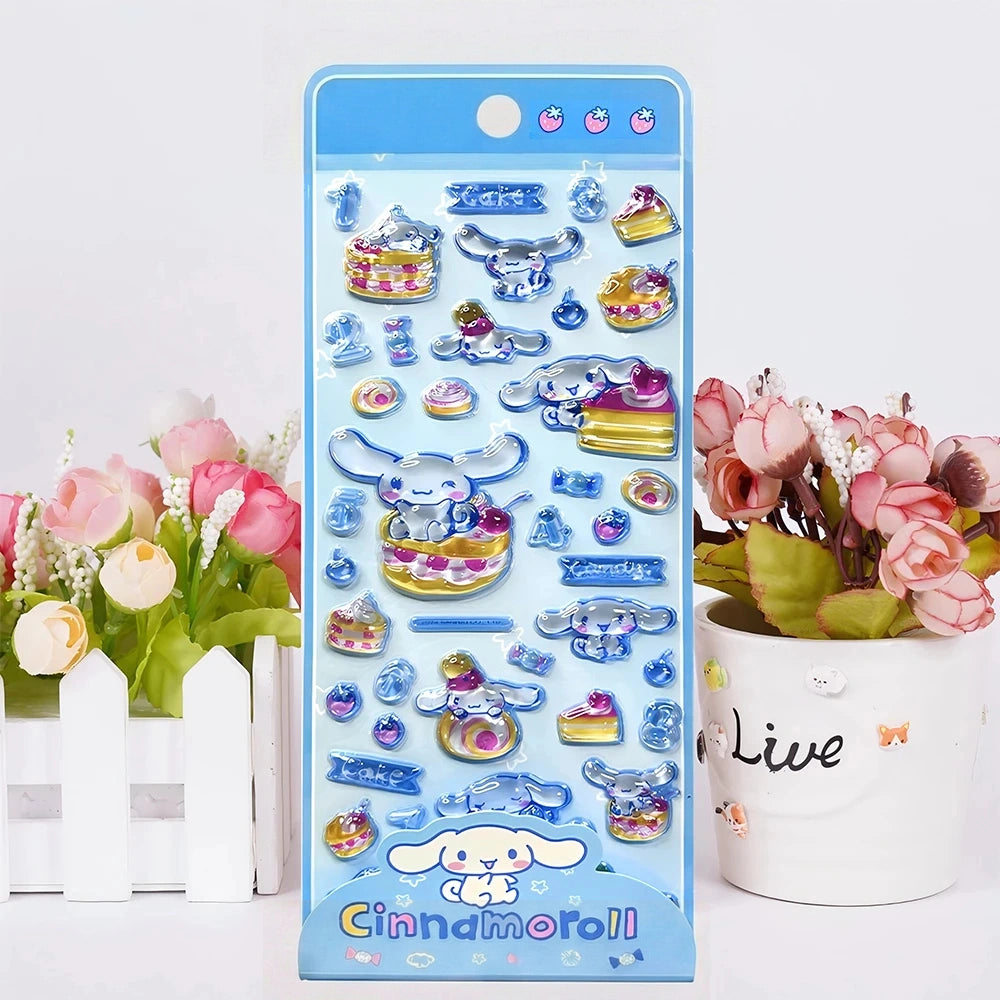 【4枚セット】ボンボンドロップシールゆるかわマイメロ♡クロミ♡ポチャッコ♡シナモロールの癒し系3Dシール【再販未定】