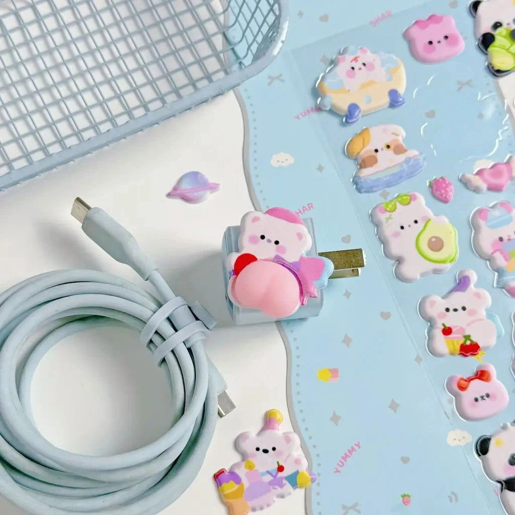 【4枚セット】ボンボンドロップシールおしりぷにぷにゆるかわどうぶつの癒し系3Dシール【再入荷なし】