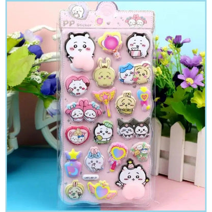 【4枚セット】ボンボンドロップシールゆるかわちいかわの癒し系3Dシール【再入荷なし】