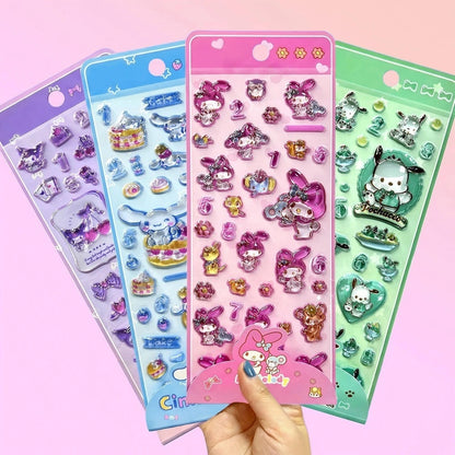 【4枚セット】ボンボンドロップシールゆるかわマイメロ♡クロミ♡ポチャッコ♡シナモロールの癒し系3Dシール【再販未定】