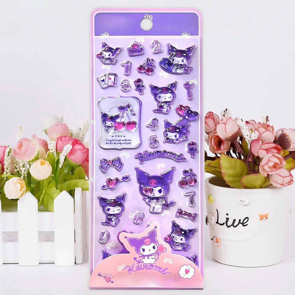 【4枚セット】ボンボンドロップシールゆるかわマイメロ♡クロミ♡ポチャッコ♡シナモロールの癒し系3Dシール【再販未定】