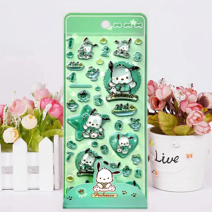 【4枚セット】ボンボンドロップシールゆるかわマイメロ♡クロミ♡ポチャッコ♡シナモロールの癒し系3Dシール【再販未定】