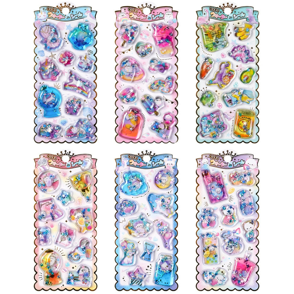 【6枚セット】ウォーターシール～ゆるかわ♡癒し系3Dシール【新作追加☆独占販売】