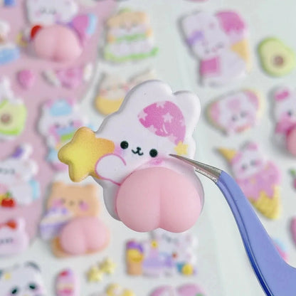 【4枚セット】ボンボンドロップシールおしりぷにぷにゆるかわどうぶつの癒し系3Dシール【再入荷なし】