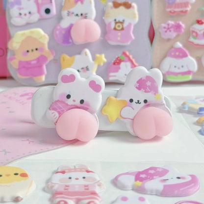 【4枚セット】ボンボンドロップシールおしりぷにぷにゆるかわどうぶつの癒し系3Dシール【再入荷なし】