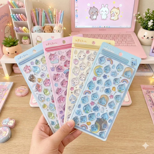 【4枚セット】ボンボンドロップシールゆるかわウォータードロップシールの癒し系3Dシール【再入荷なし】